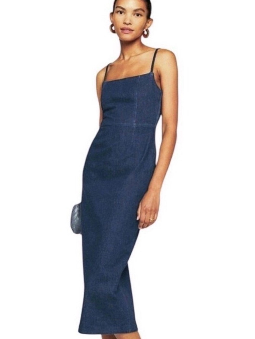 Jason Wu Denim Square-Neck Spaghetti-Strap Midi Dress